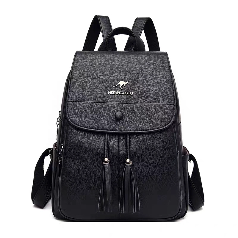 MOCHILA URBANA  CUERO MUJER 15L COLOR NEGRO DISEÑO DE ESPIGA DE FLOR - 1