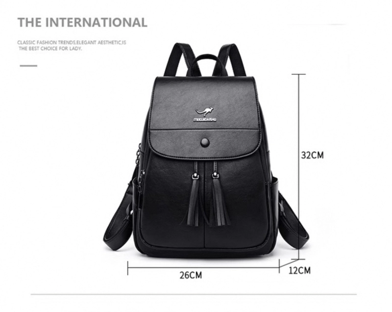 MOCHILA URBANA  CUERO MUJER 15L COLOR NEGRO DISEÑO DE ESPIGA DE FLOR - 2