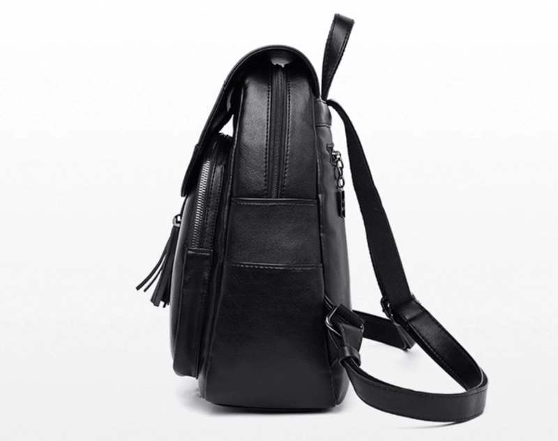 MOCHILA URBANA  CUERO MUJER 15L COLOR NEGRO DISEÑO DE ESPIGA DE FLOR - 3