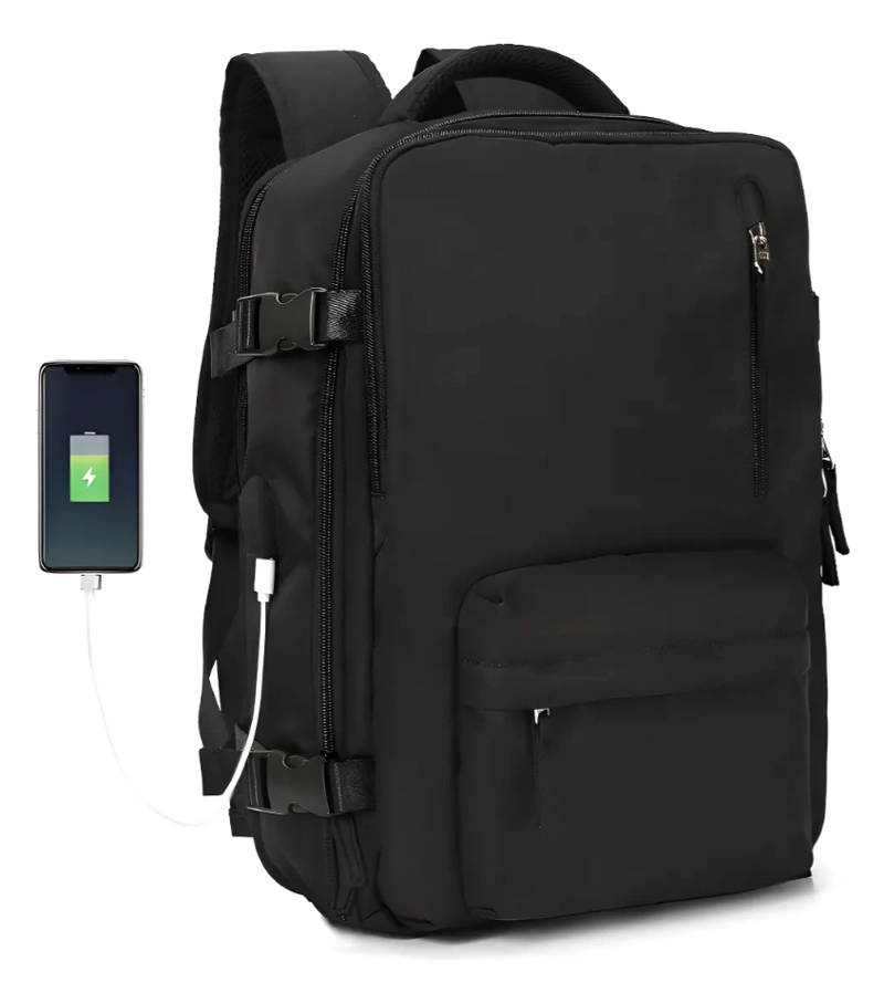 MOCHILA VIAJE GENE RICA LARGE TRAVEL BACKPACK COLOR NEGRO DISEÑO LISO 40L - 1