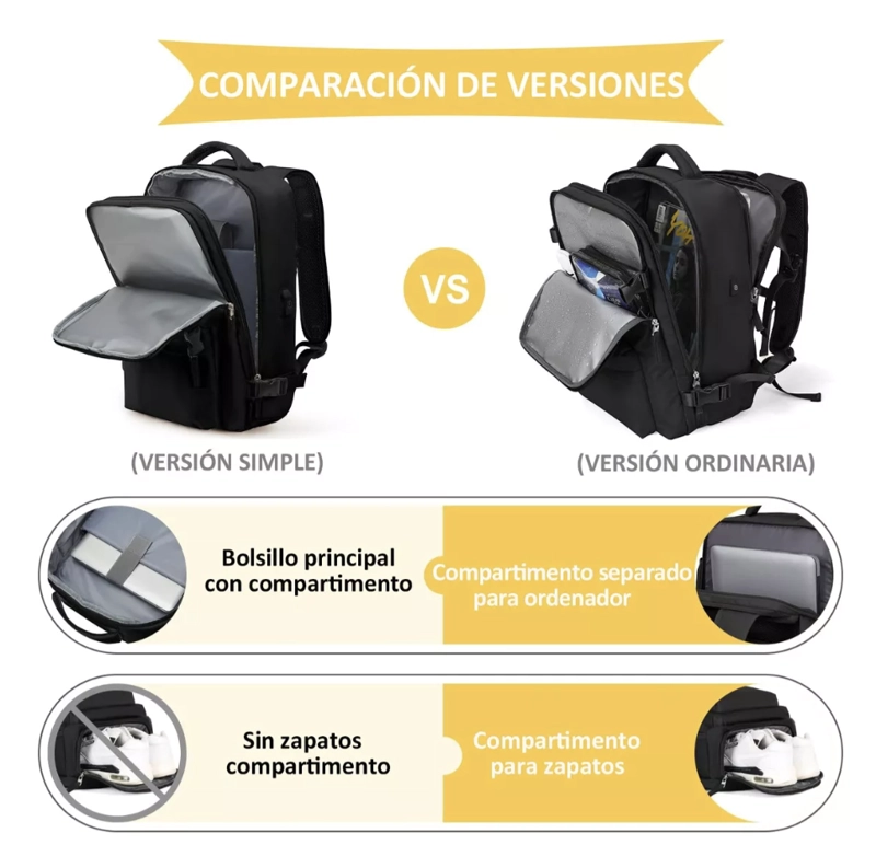 MOCHILA VIAJE GENE RICA LARGE TRAVEL BACKPACK COLOR NEGRO DISEÑO LISO 40L - 3