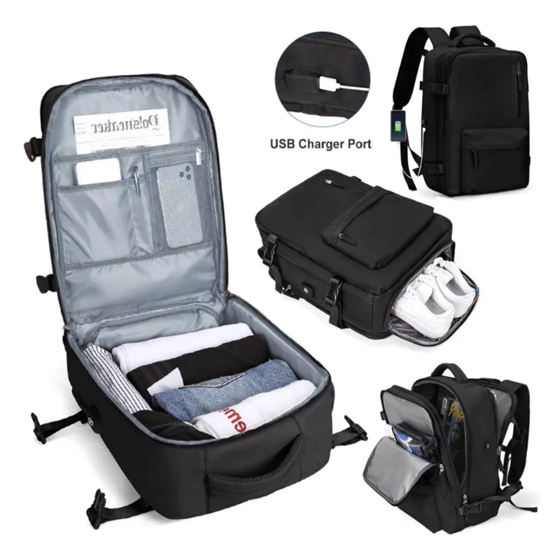 MOCHILA VIAJE GENE RICA LARGE TRAVEL BACKPACK COLOR NEGRO DISEÑO LISO 40L - 7