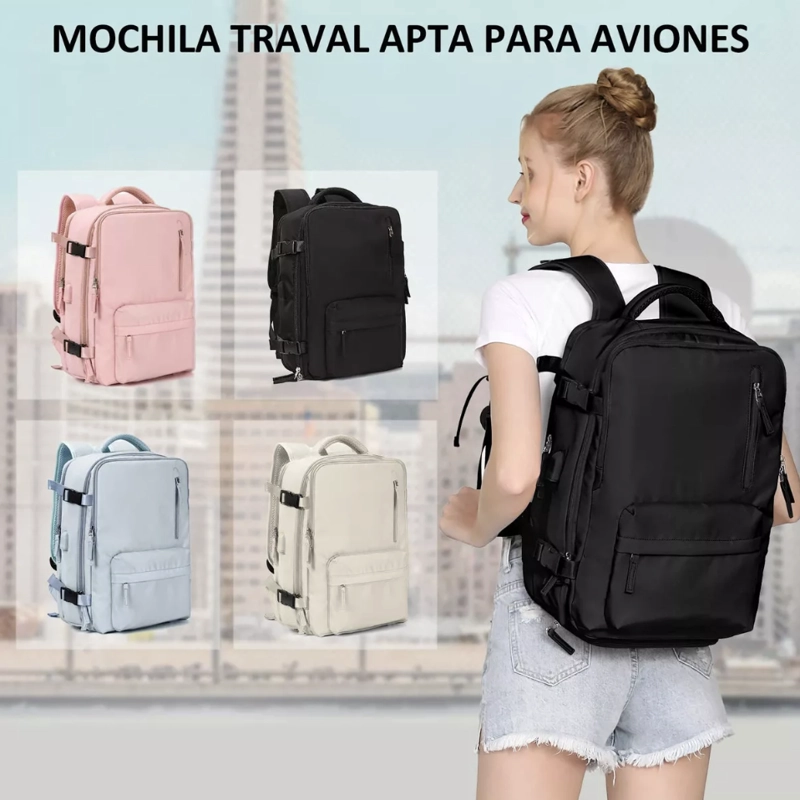 MOCHILA VIAJE GENE RICA LARGE TRAVEL BACKPACK COLOR NEGRO DISEÑO LISO 40L - 8