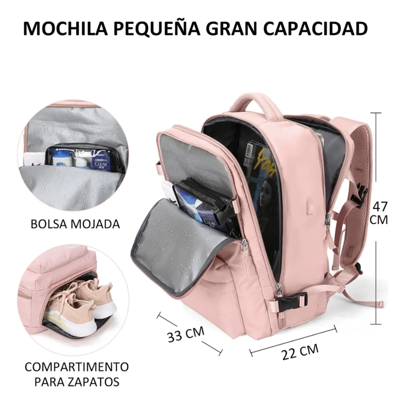 MALETA MOCHILA DE VIAJE AVION APROBADO GRAN CAPACIDAD  DISEÑO DE LA TELA LISA - 2