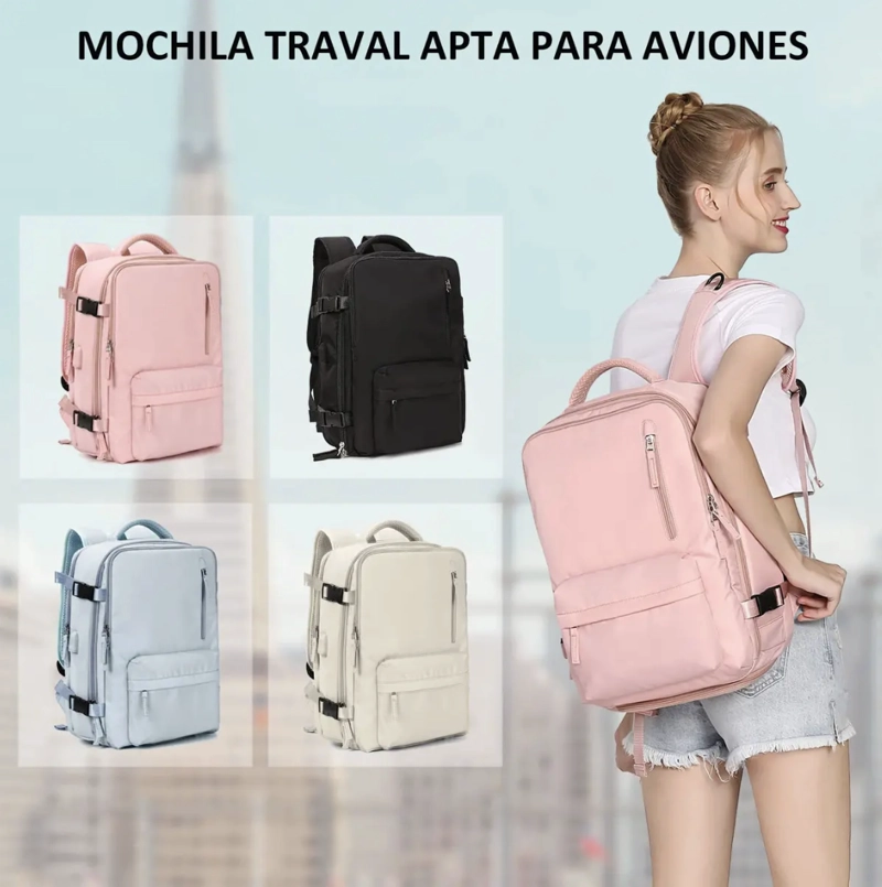 MALETA MOCHILA DE VIAJE AVION APROBADO GRAN CAPACIDAD  DISEÑO DE LA TELA LISA - 4