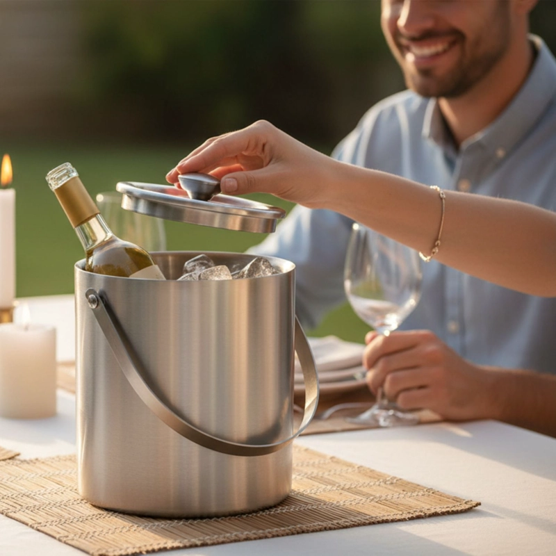HIELERA ACERO INOXIDABLE TERMICA CON TAPA Y PINZAS, 3000 ML - 1