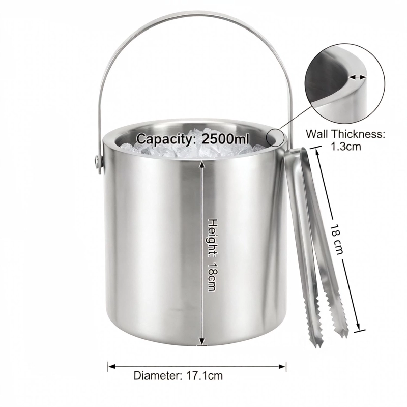 HIELERA ACERO INOXIDABLE TERMICA CON TAPA Y PINZAS, 2500 ML - 4