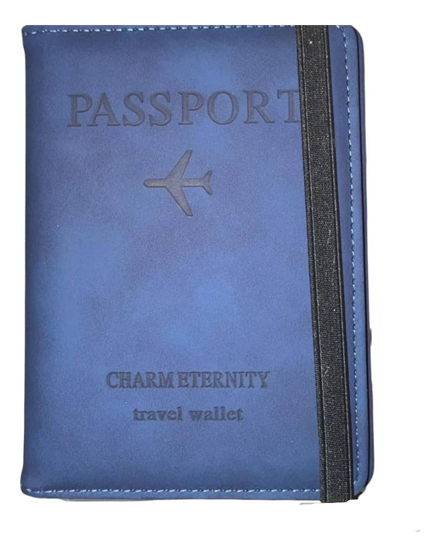 Portapassaporto Da Viaggio In Pelle Con Blocco RFID - Custodia Per Passaporte E Carte - Colore Blu Navy