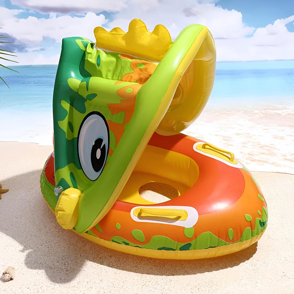 Flotador Infantil Con Dosel Inflable – Anti-Vuelco Y Protección Solar, Para Bebés De 6 A 36 Meses, Peso Máximo 15 Kg, Incluye Bomba Y Parche