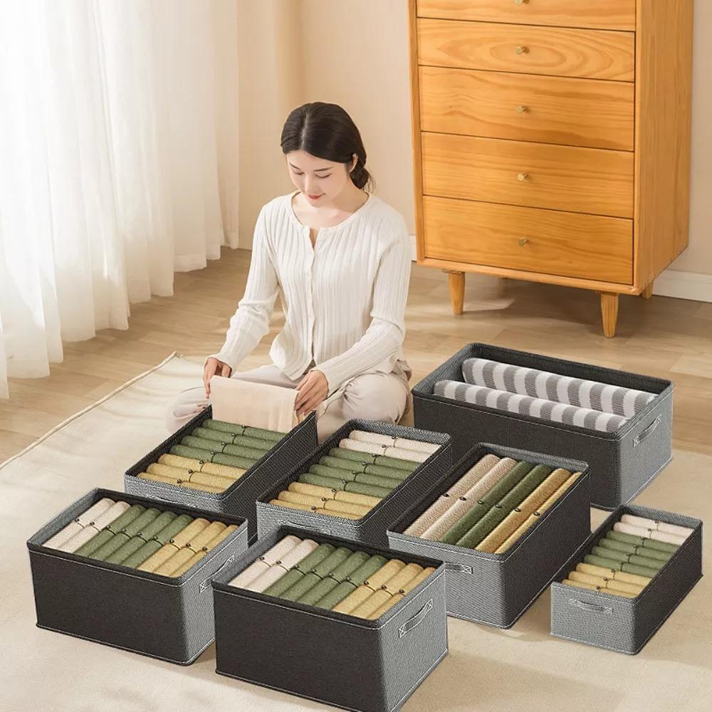 CAJA PLEGABLE DE TELA GRIS PARA ALMACENAMIENTO COMPACTO