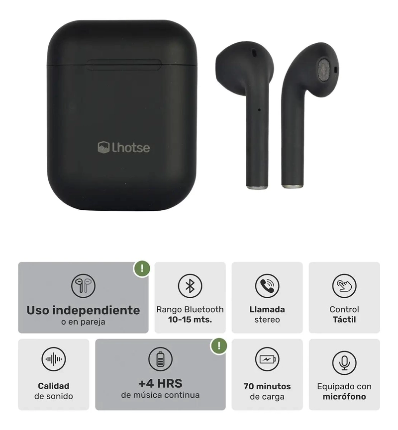 AUDIFONOS INALAMBRICOS BLUETOOTH CARGA RAPIDA NEGRO - 3