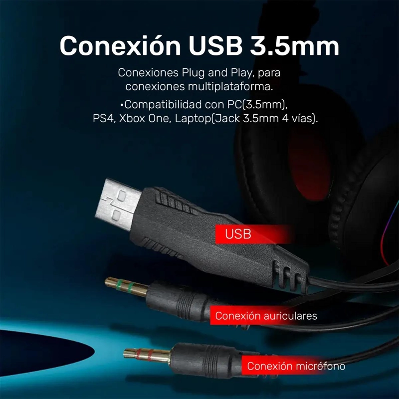 AUDIFONOS GAMER RGB CON CONECTOR 3.5MM - 2