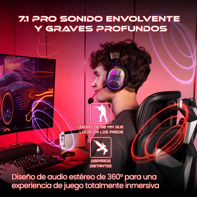 AUDIFONOS GAMER INALAMBRICOS BLUETOOTH 7.1 RGB - 2
