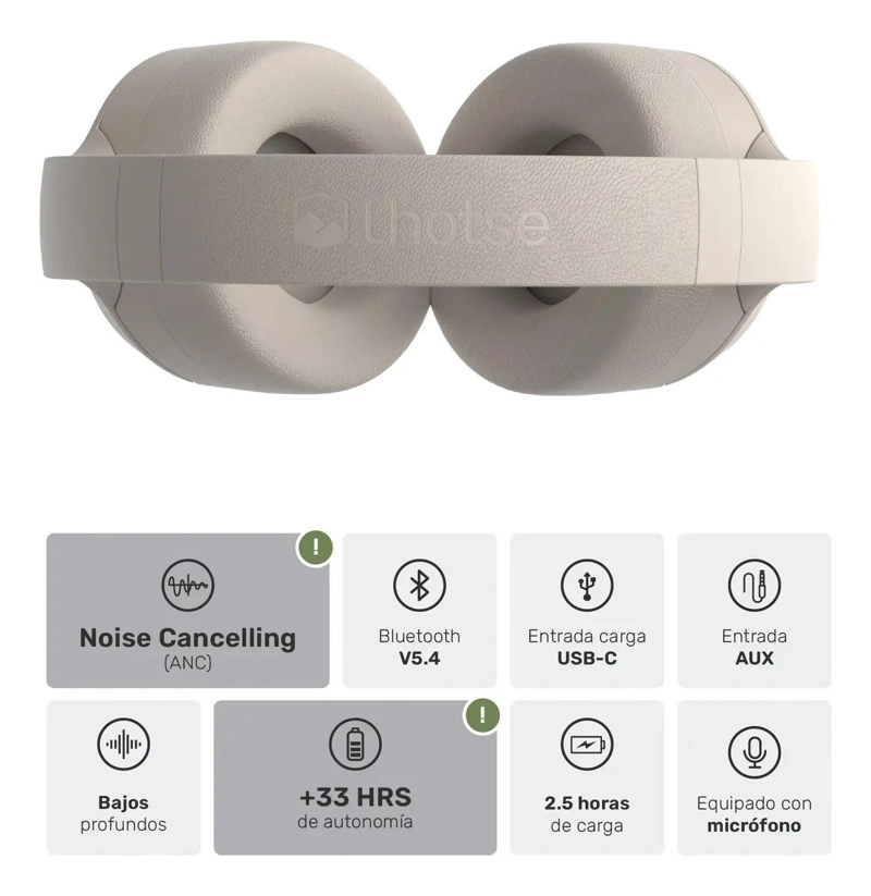 AUDIFONOS BLUETOOTH INALAMBRICOS COLOR CREMA - 3