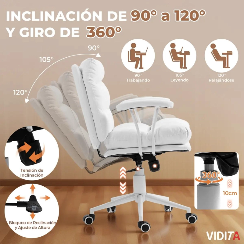 SILLA DE ESCRITORIO ERGONOMICA CUERO PU BLANCO - 2