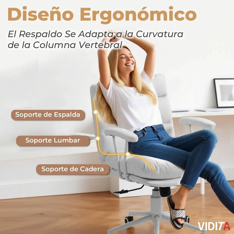 SILLA DE ESCRITORIO ERGONOMICA CUERO PU BLANCO - 3