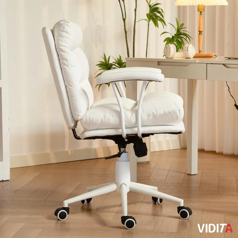SILLA DE ESCRITORIO ERGONOMICA CUERO PU BLANCO - 5