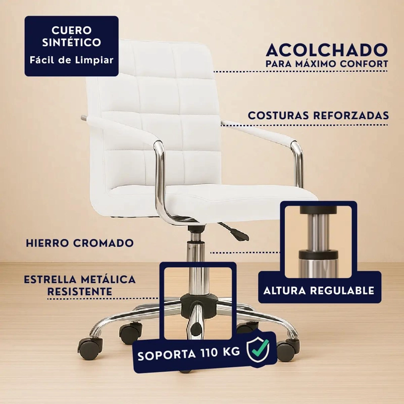 SILLA DE OFICINA REGULABLE COLOR BLANCO - 4