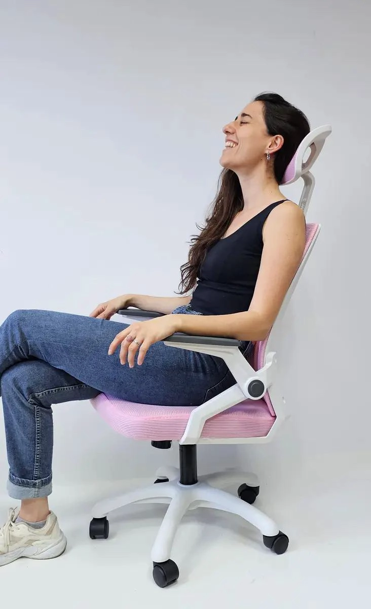SILLA DE OFICINA ERGONOMICA TELA MESH ROSA - 4