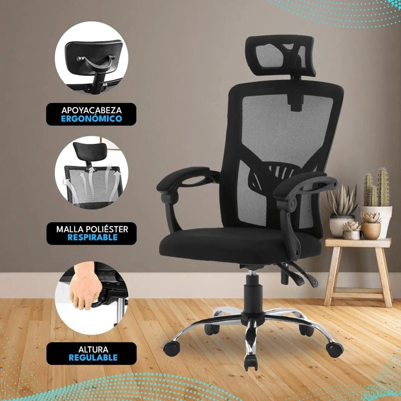 SILLA DE OFICINA RECLINABLE NEGRA EJECUTIVA - 2