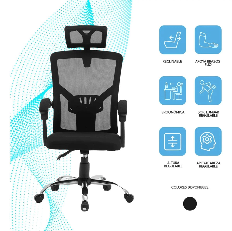 SILLA DE OFICINA RECLINABLE NEGRA EJECUTIVA - 4