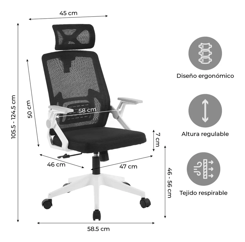 SILLA DE ESCRITORIO ERGONOMICA BLANCA Y NEGRA - 2