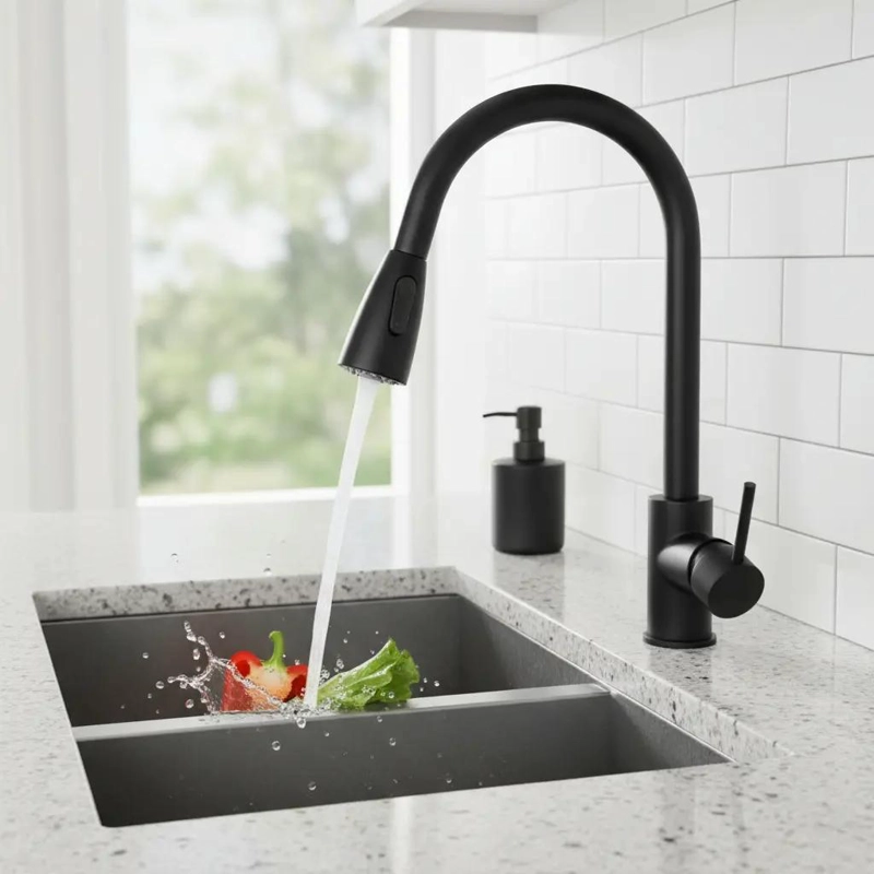 LLAVES LAVAPLATOS COCINA GRIFO NEGRO EXTENSIBLE - 1
