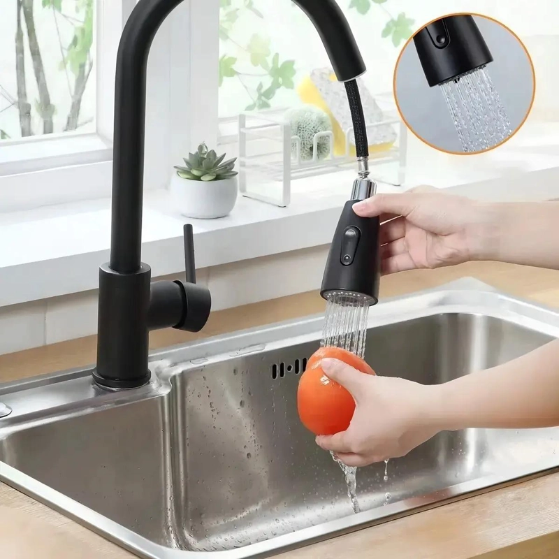 LLAVES LAVAPLATOS COCINA GRIFO NEGRO EXTENSIBLE - 3
