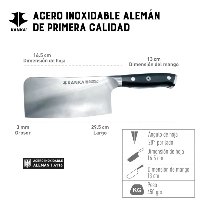 HACHA PROFESIONAL 17CM ACERO INOXIDABLE MANGO G10 - 3