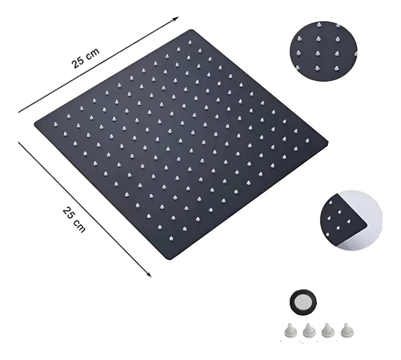 KIT PLATO DUCHA CUADRADO NEGRO 25CM Y BRAZO 40CM - 3