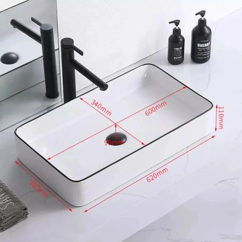 LAVABO CERAMICO RECTANGULAR CON BOQUILLA GIRATORIA - 2