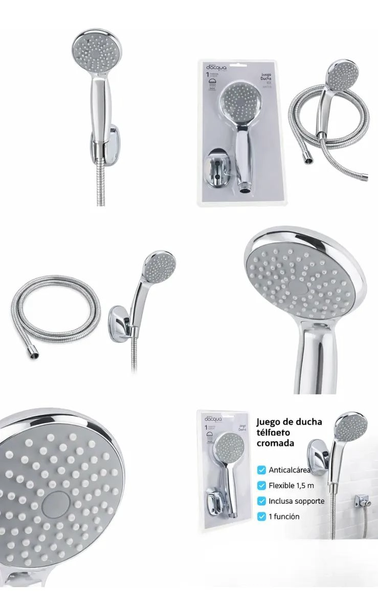 DUCHA TELE FONO ANTISARRO CROMADA CON SOPORTE FLEXIBLE - 2