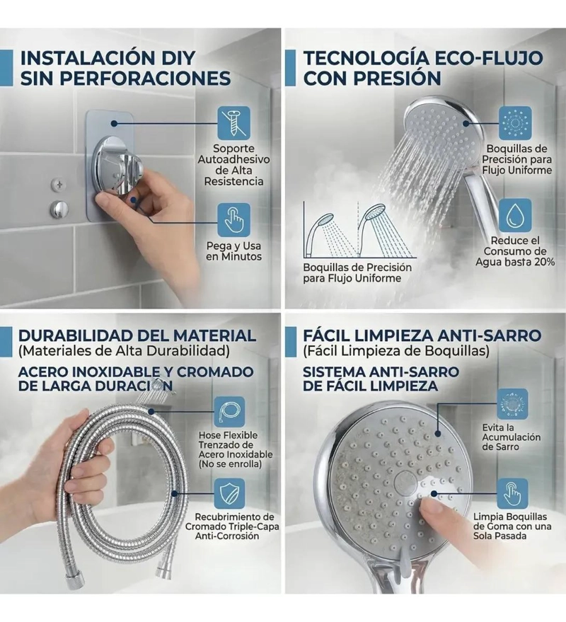 DUCHA TELE FONO ANTISARRO CROMADA CON SOPORTE FLEXIBLE - 3