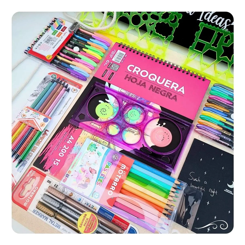 SET DE DIBUJO EN HOJAS NEGRAS CON LAPICES DE COLORES - 2