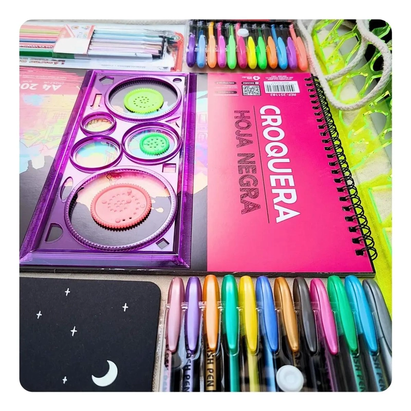 SET DE DIBUJO EN HOJAS NEGRAS CON LAPICES DE COLORES - 5