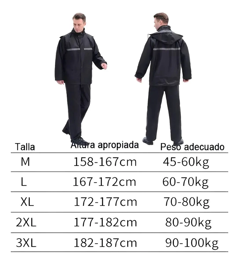 IMPERMEABLE PARA MOTOCICLISTA NEGRO CON REFLECTANTES - 3