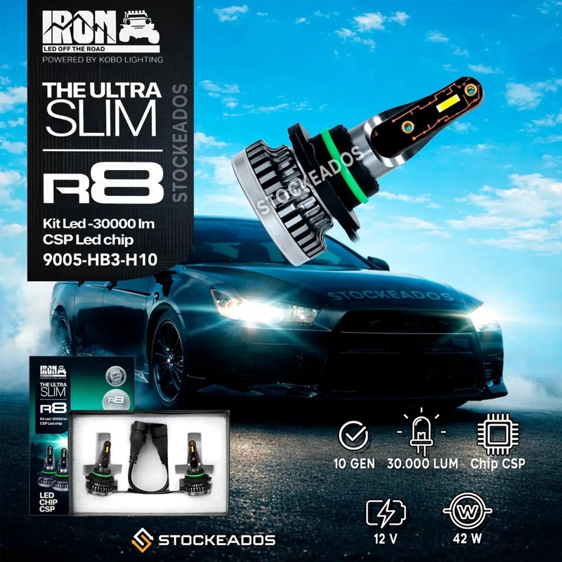 KIT AMPOLLETAS LED R8 30000LM PARA AUTOS - 2