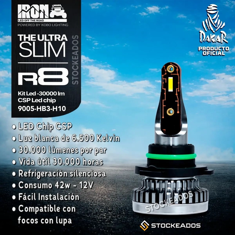 KIT AMPOLLETAS LED R8 30000LM PARA AUTOS - 3