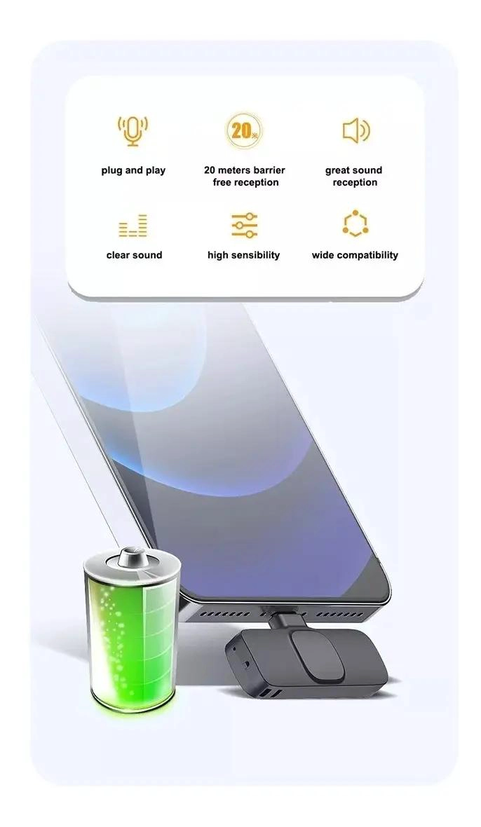MICROFONO LAVALIER INALAMBRICO USB-C PARA CELULAR - 5