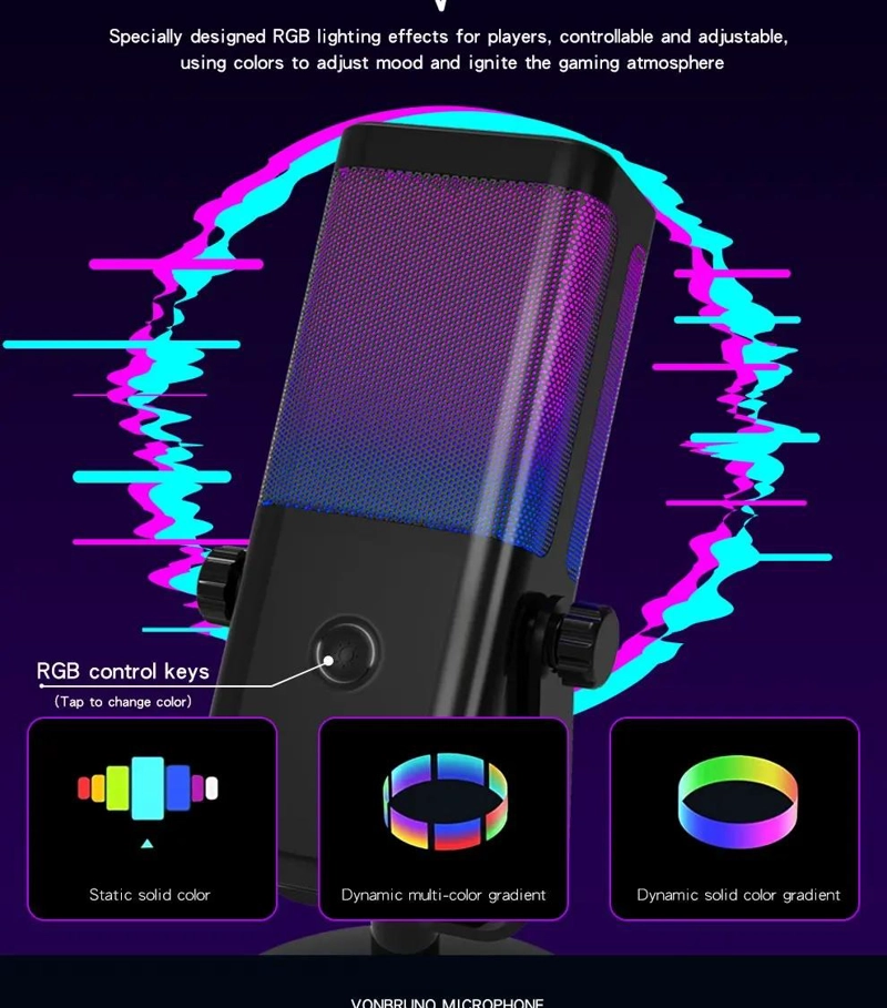 MICROFONO GAMER CONDENSADOR USB RGB PARA PC Y PS4 - 5