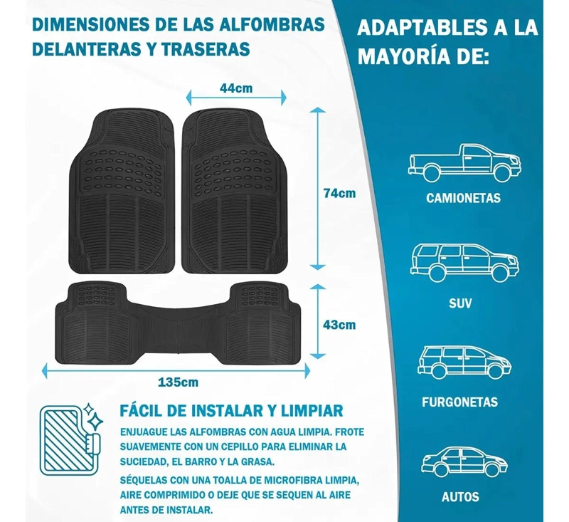 PISOS DE GOMA SET 3 PIEZAS PARA VEHICULOS - 3