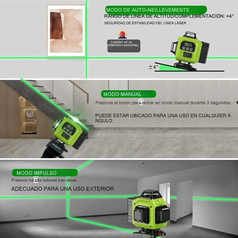 NIVEL LASER VERDE 16 LINEAS 4X360° CON PANTALLA LCD - 4