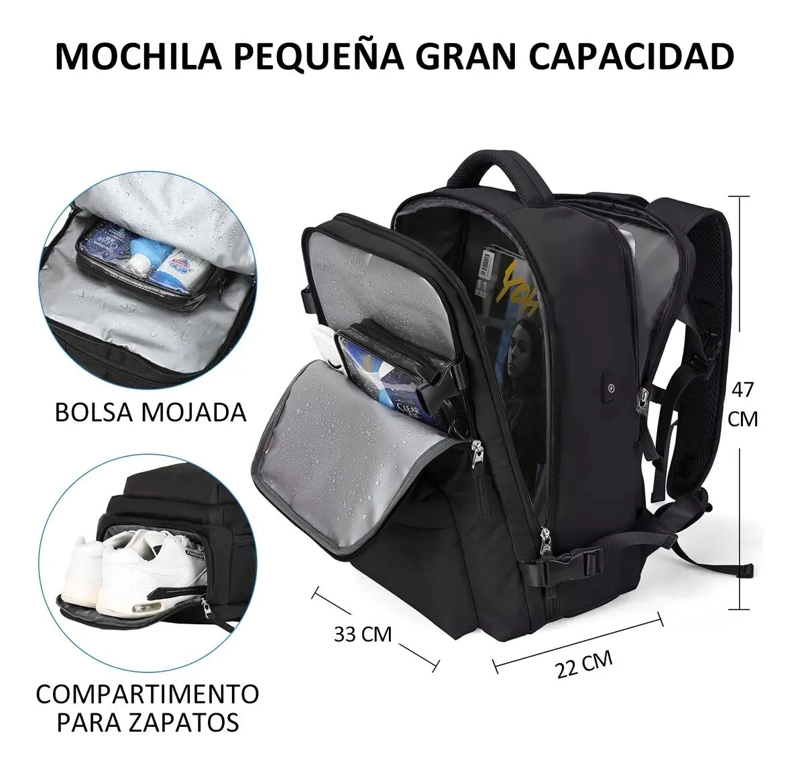 MOCHILA DE VIAJE GRANDE COLOR NEGRO - 2