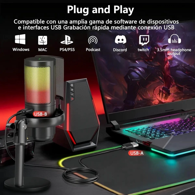 MICROFONO DE CONDENSADOR USB COLOR NEGRO - 4