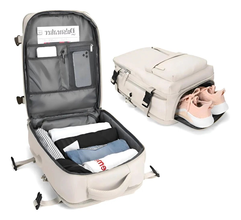 MOCHILA DE VIAJE GRANDE COLOR BEIGE - 1