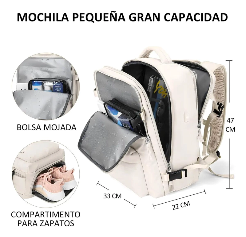 MOCHILA DE VIAJE GRANDE COLOR BEIGE - 2