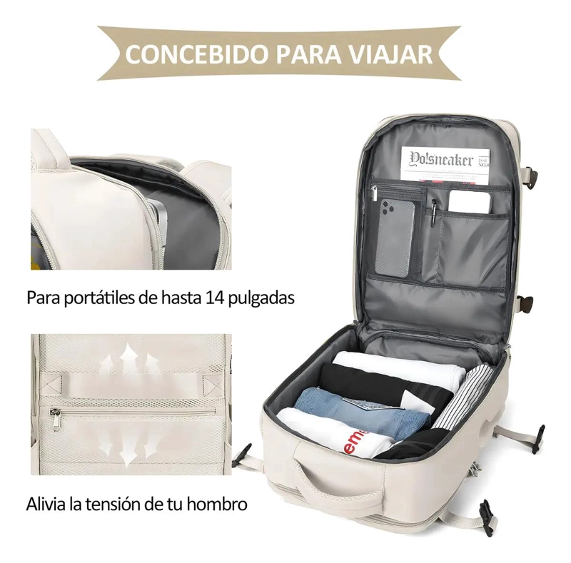 MOCHILA DE VIAJE GRANDE COLOR BEIGE - 3