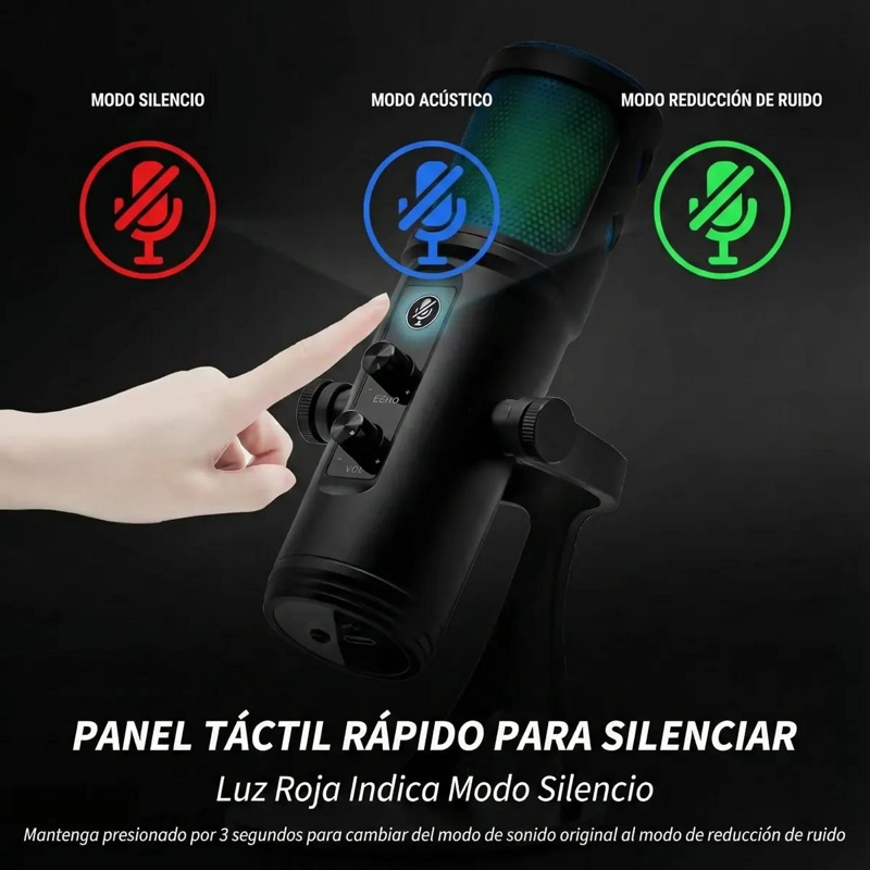 MICROFONO GAMER CONDENSADOR USB RGB STREAMING - 2