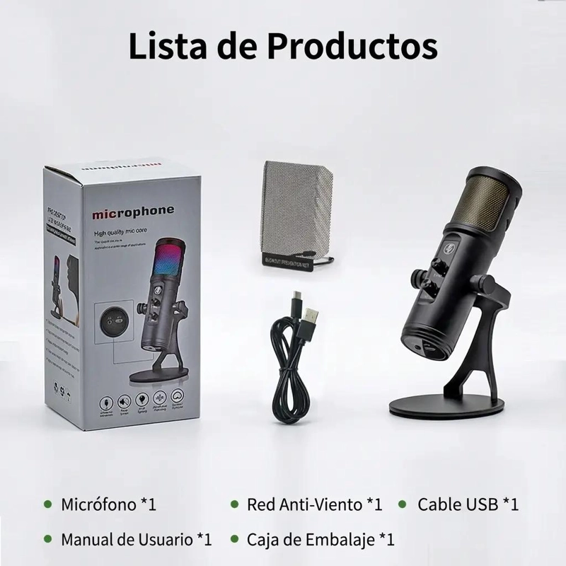 MICROFONO GAMER CONDENSADOR USB RGB STREAMING - 5