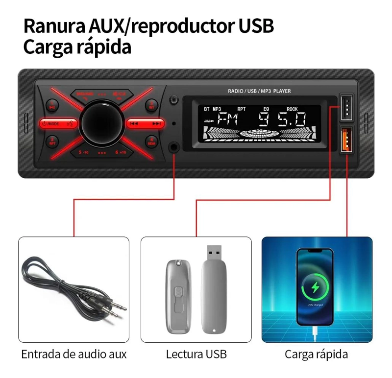 REPRODUCTOR ESTE REO 1 DIN CON USB Y BLUETOOTH - 4